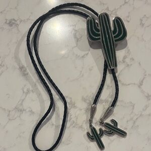Cactus Design Bolo Tie - Green and Silver